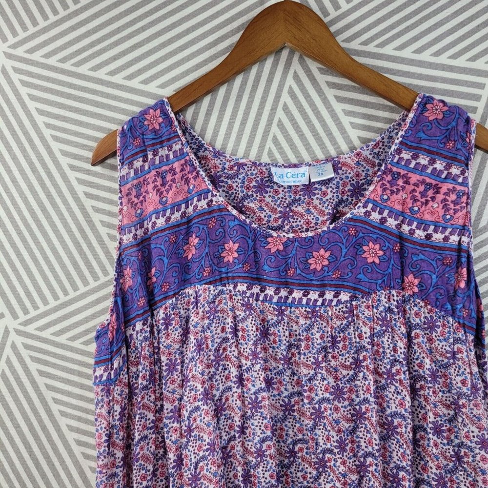 Vintage LA Cera Patio Dress Plus size 2X 18/20 Muumuu Caftan Kaftan Gauze blue - Picture 3 of 6